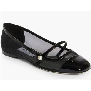 Jimmy Choo Elisa Black Mesh Pearl Mary Jane Sz 38 NEW